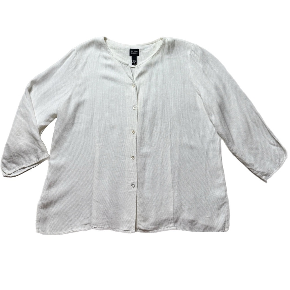 Eileen Fisher Linen Blend 3/4 Sleeves Blouse Top M